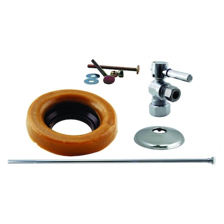 Westbrass Toilet Kit W/ 1/4-Turn nom comp Stop and Wax Ring, Lever Handle in Polished Chrome D1614TBL-26